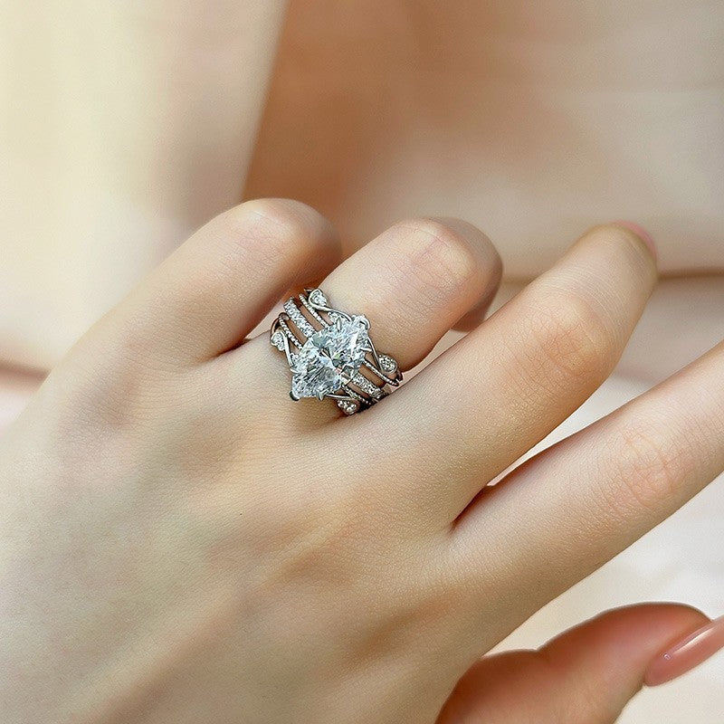 4.0 Carat Marquise Cut Insert Wedding Ring Set With Crown Design Jacket Wedding Band