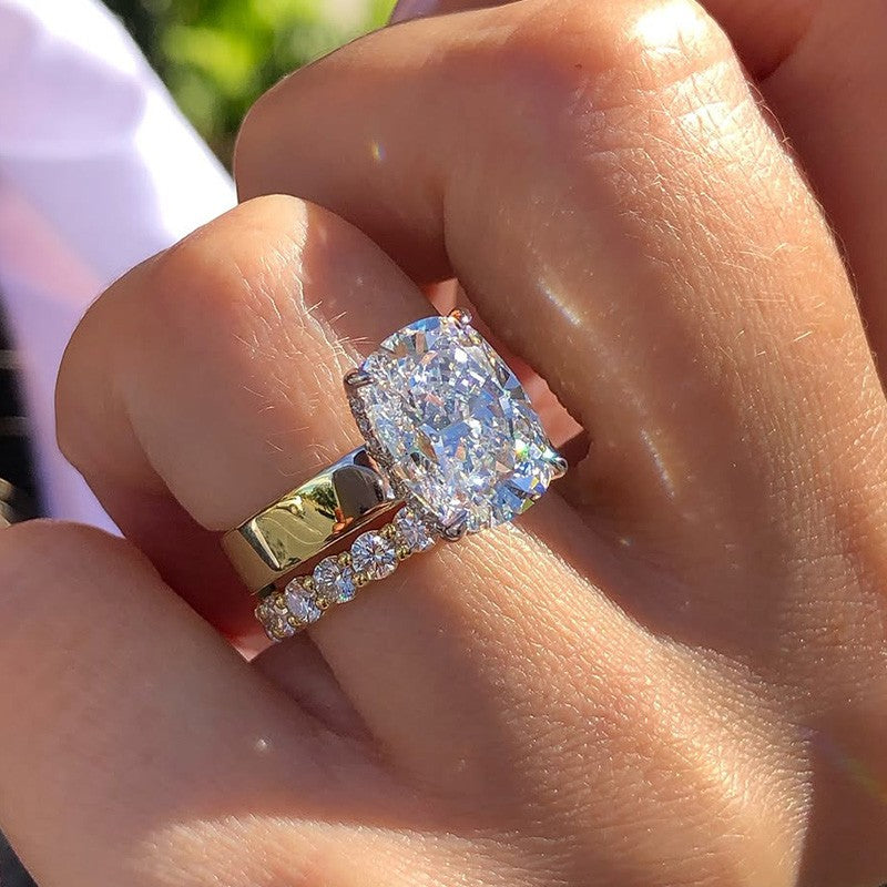 8.5Ct Elongated Cushion Cut Wedding Ring Set With Eternity Wedding Band