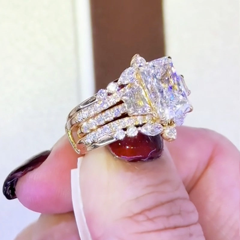 5.0Ct Radiant Cut Three Stone Wedding Ring For Her With Insert Ring