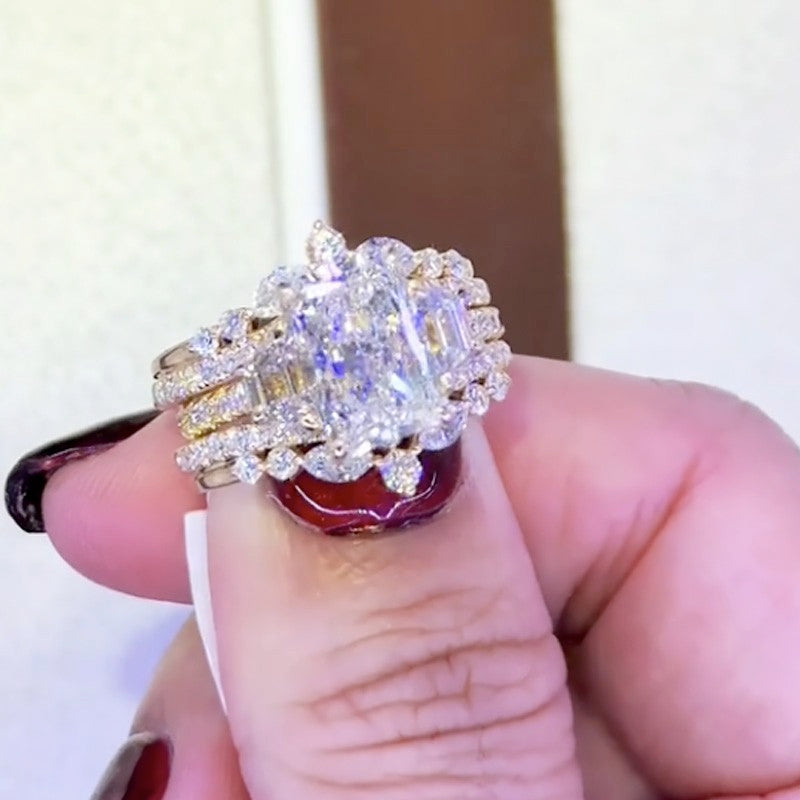 5.0Ct Radiant Cut Three Stone Wedding Ring For Her With Insert Ring