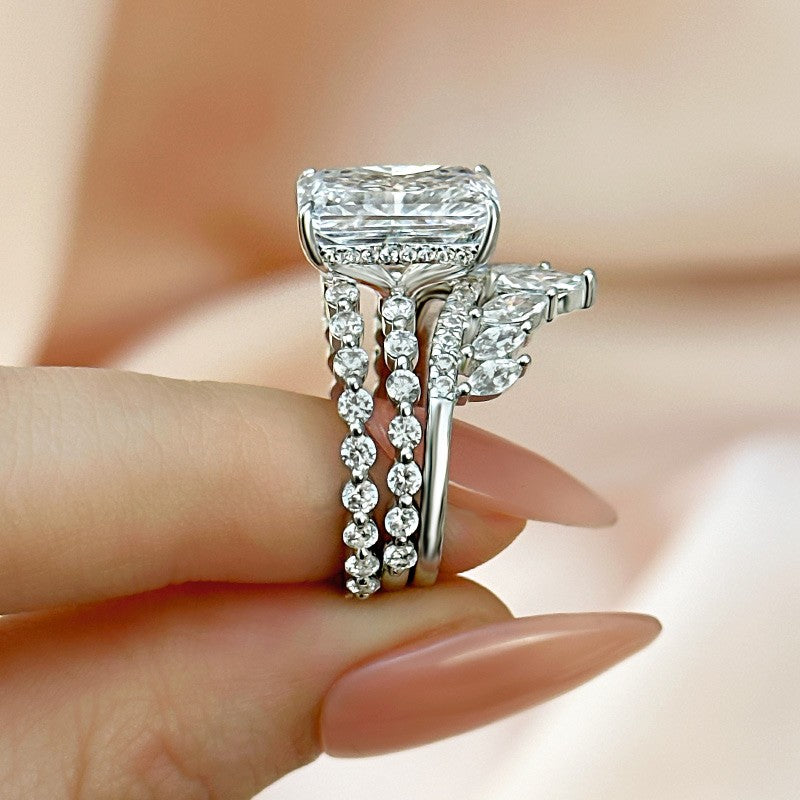 3PC 5.0 Carat Radiant Cut Wedding Ring Set With Vintage Wedding Bands