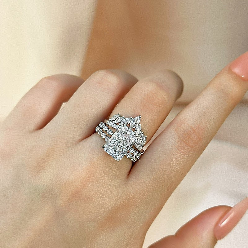 3PC 5.0 Carat Radiant Cut Wedding Ring Set With Vintage Wedding Bands