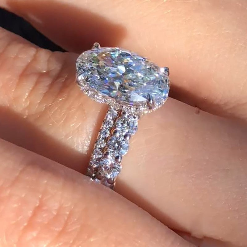 4.0Ct Solitaire Oval Cut Promise Ring For Her With Classic Wedding Band