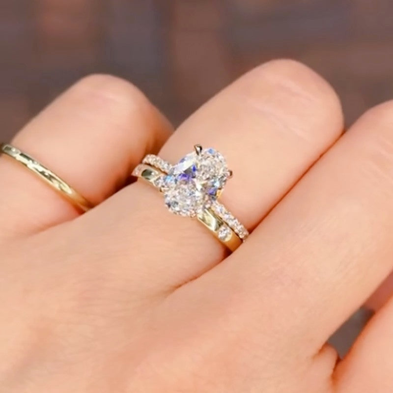 4.0Ct Oval Cut Promise Ring Engagement Ring With Wide Wedding Band