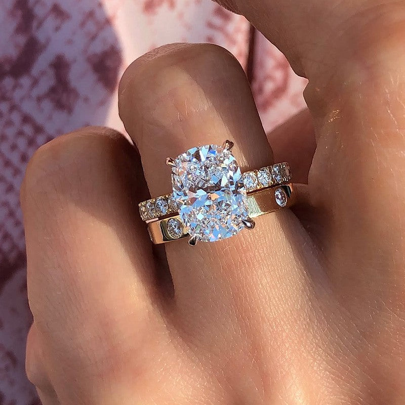6.5Ct Elongated Cushion Cut Wedding Set With Wide Wedding Band