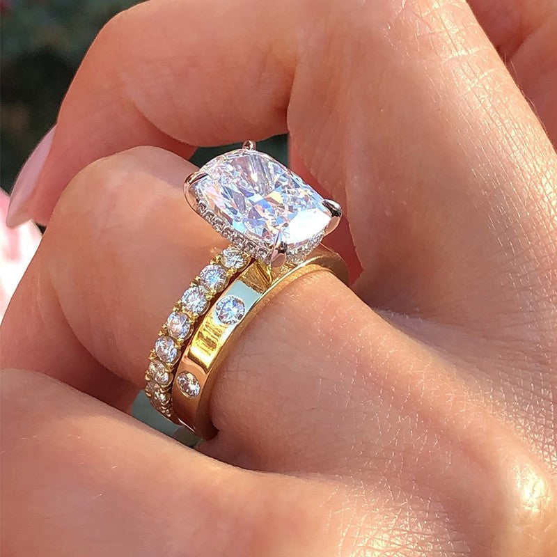 6.5Ct Elongated Cushion Cut Wedding Set With Wide Wedding Band