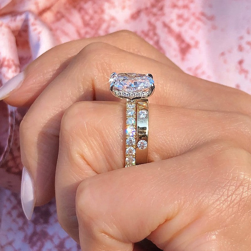 6.5Ct Elongated Cushion Cut Wedding Set With Wide Wedding Band