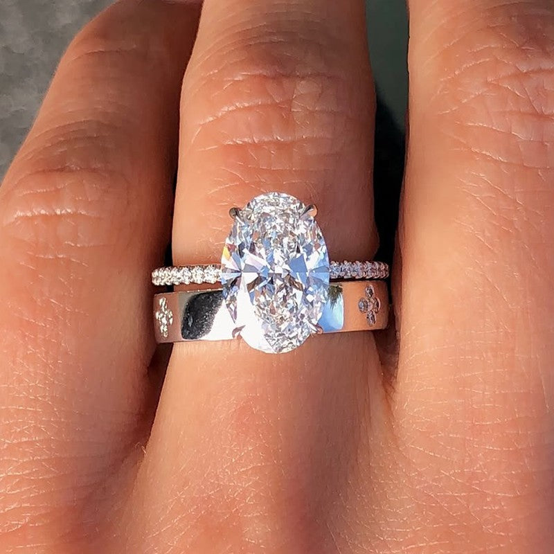 6.0Ct Oval Cut Engagement Ring Promise Ring For Her With Wide Wedding Band