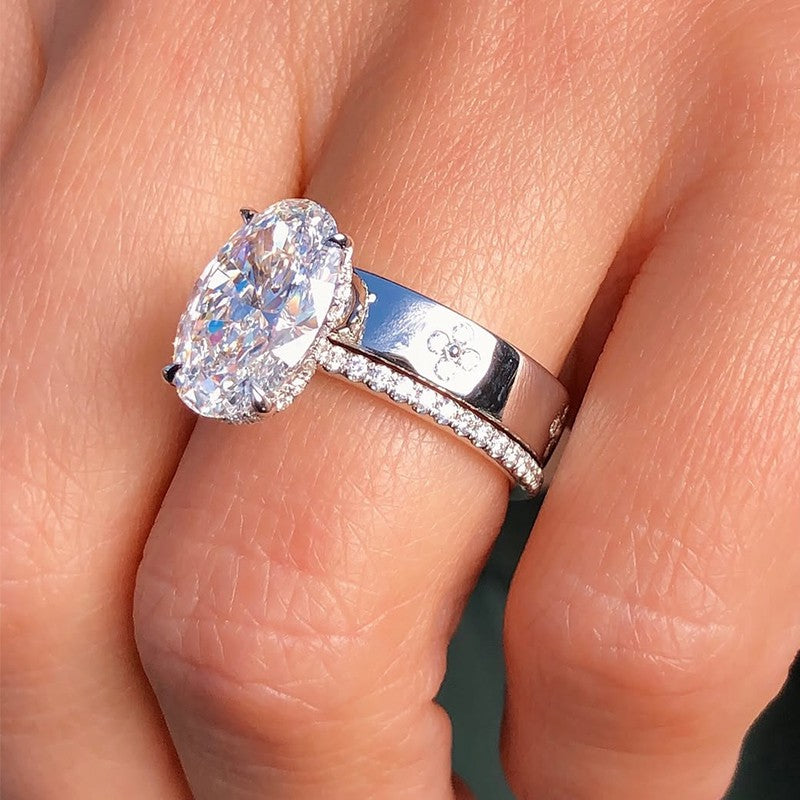6.0Ct Oval Cut Engagement Ring Promise Ring For Her With Wide Wedding Band