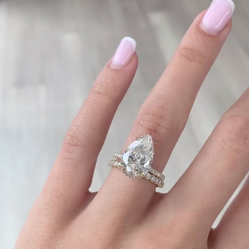 Excellent 4.5Ct Pear Cut Wedding Ring Set With Classic Wedding Band