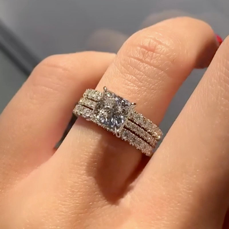 3PC 2.0Ct Princess Cut Wedding Ring For Her With Two Classic Wedding Bands