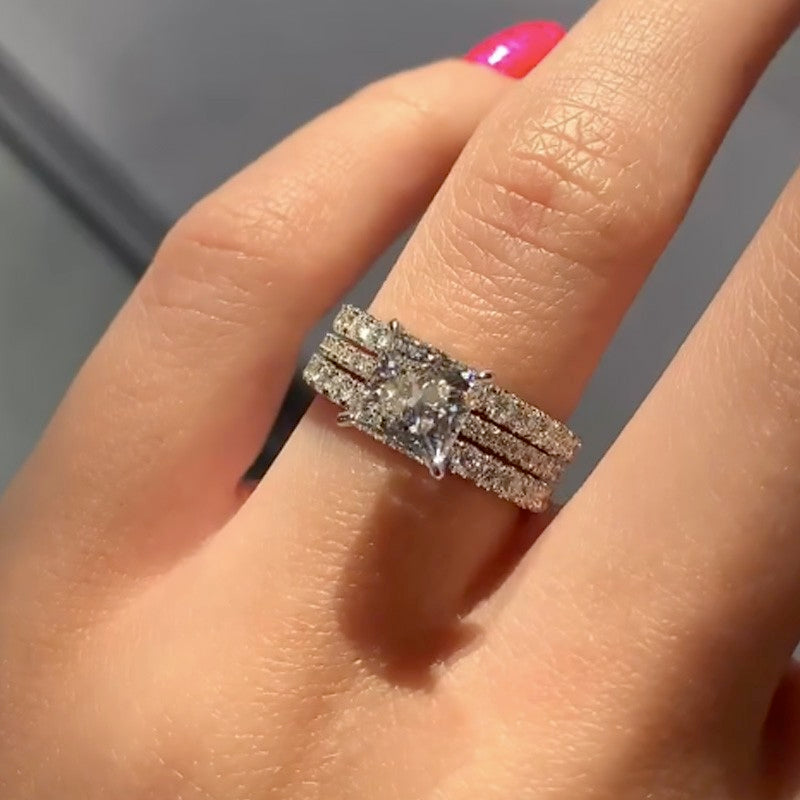 3PC 2.0Ct Princess Cut Wedding Ring For Her With Two Classic Wedding Bands