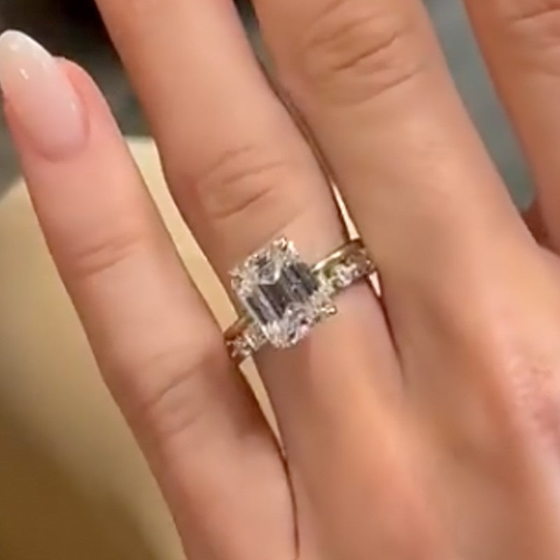3.5Ct Emerald Cut Wedding Ring Set With Unique Emerald & Round Cut Wedding Band