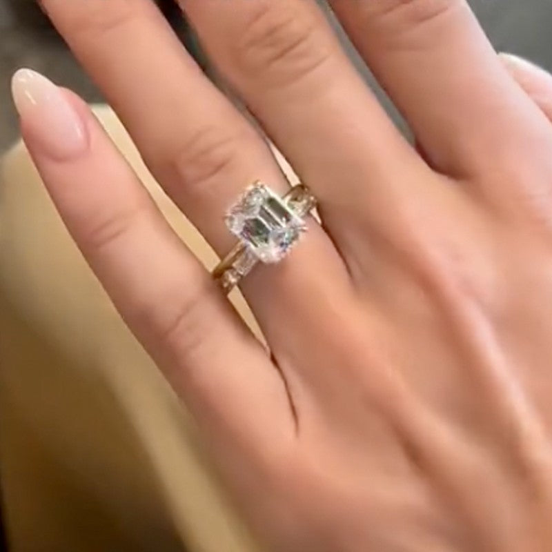3.5Ct Emerald Cut Wedding Ring Set With Unique Emerald & Round Cut Wedding Band