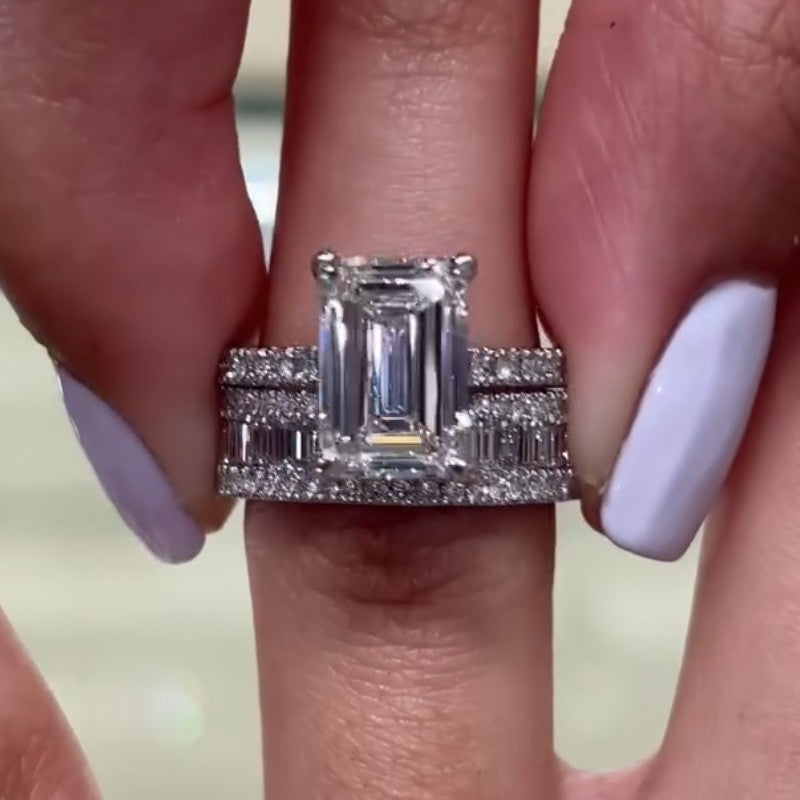 4.5Ct Emerald Cut Wedding Ring Set With Emerald Cut Wedding Band