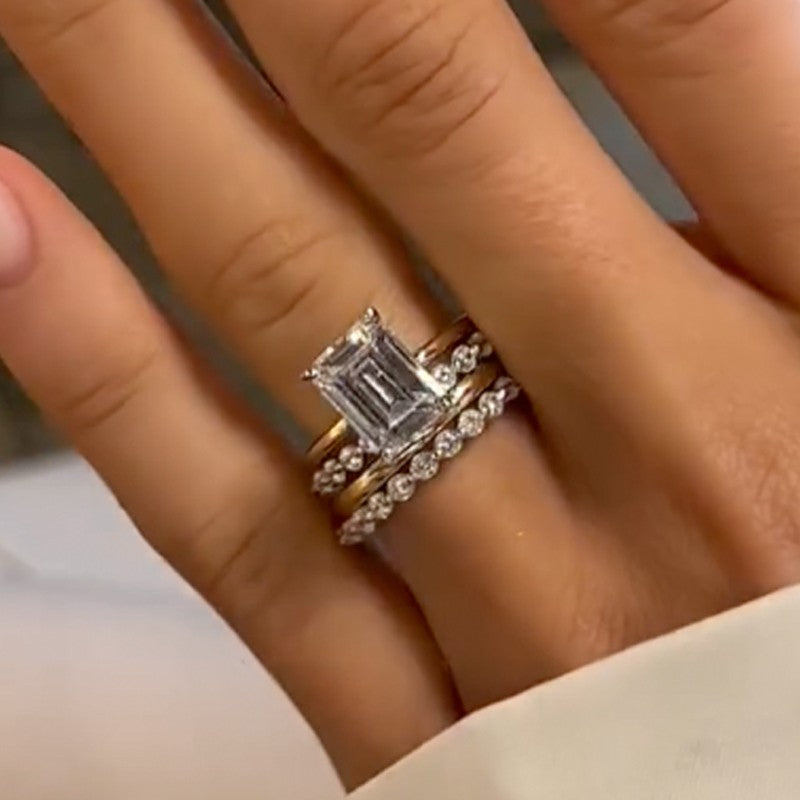 4PC 3.5Ct Emerald Cut Wedding Ring Set With Three Classic Wedding Bands