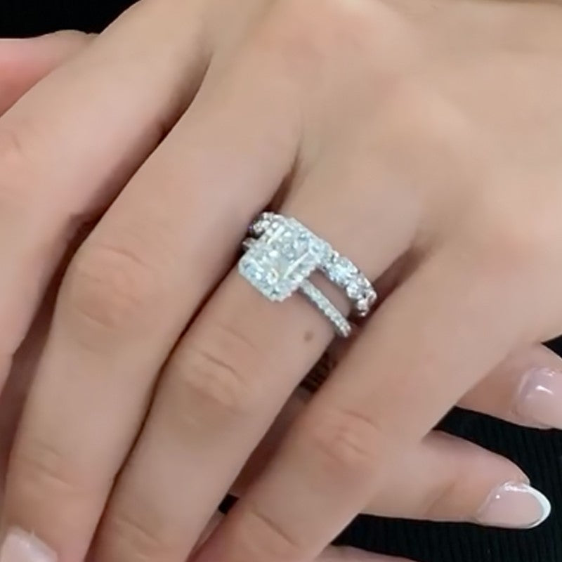 3.0Ct Halo Radiant Cut Wedding Ring Set With Round Cut Wedding Band