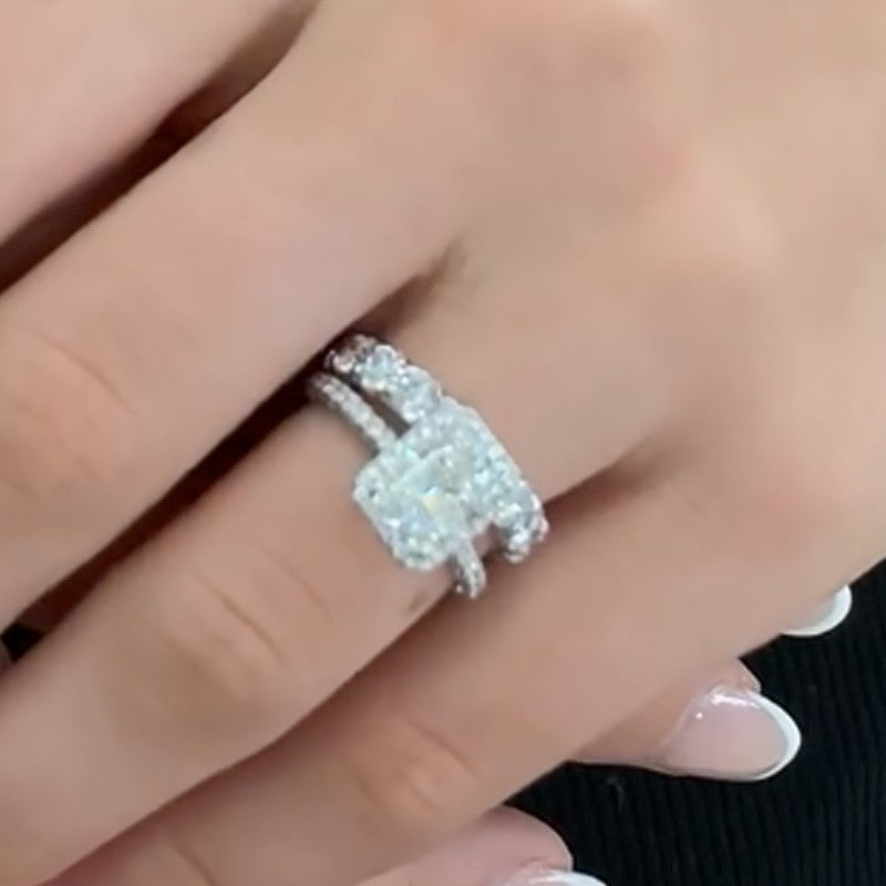 3.0Ct Halo Radiant Cut Wedding Ring Set With Round Cut Wedding Band