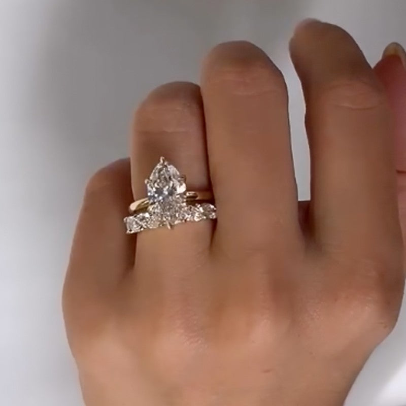 4.0 Ct Simulated Diamond Marquise Cut Wedding Ring For Travel With Eternity Wedding Band