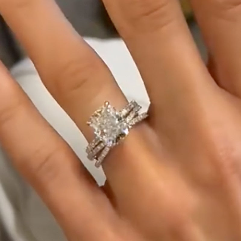 4.5Ct Cushion Cut Simulated Diamond Promise Ring With Criss Cross Wedding Band