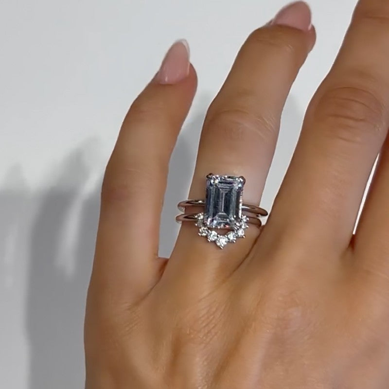 3.5Ct Emerald Cut Wedding Ring Set With Curved Wedding Band