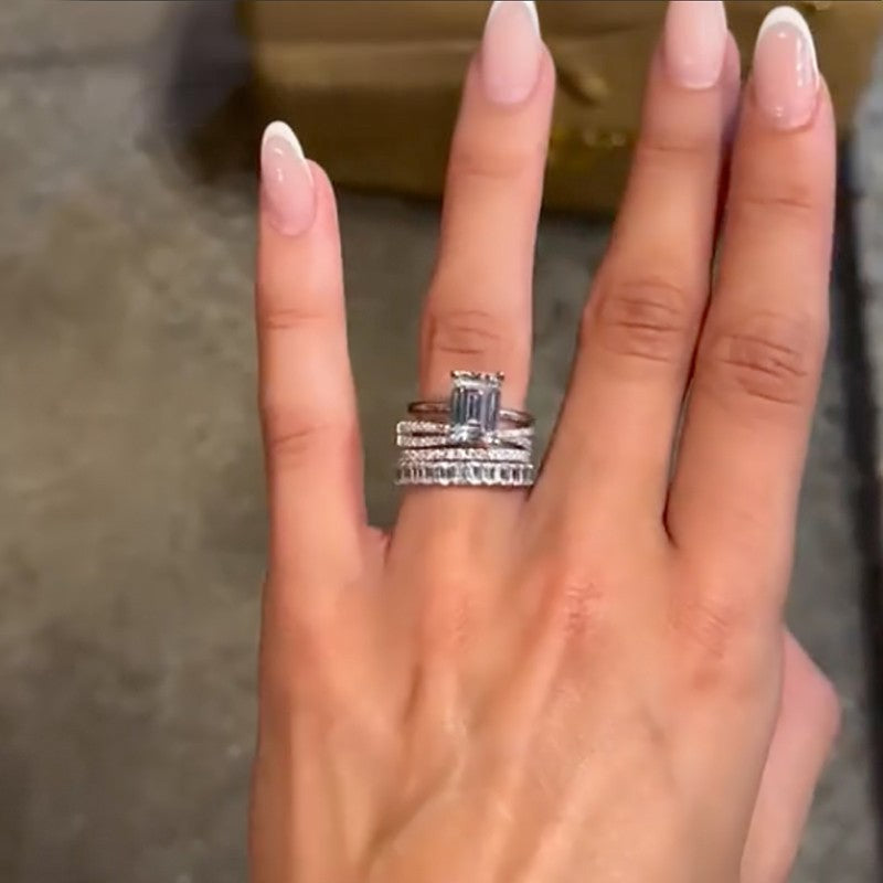 4PC 3.5Ct Emerald Cut Wedding Ring Set Travel Ring With Three Wedding Bands