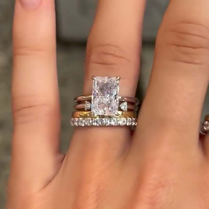 4PC 5.0Ct Radiant Cut Wedding Ring Set Promise Ring For Her