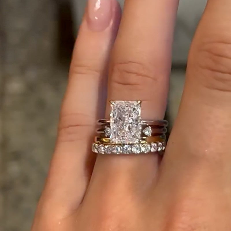 4PC 5.0Ct Radiant Cut Wedding Ring Set Promise Ring For Her