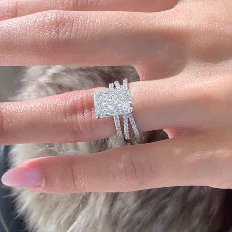 3.5Ct Radiant Cut Simulated Diamond Wedding Ring Set With Criss Cross Wedding Band