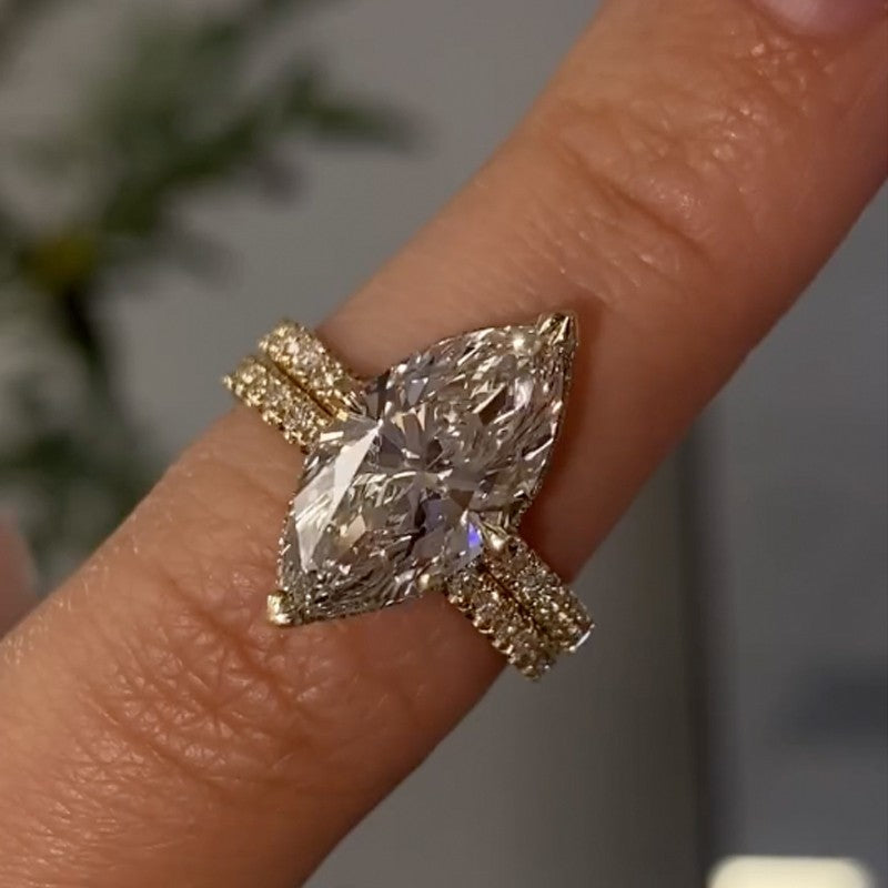 4.0Ct Marquise Cut Wedding Ring Set Travel Ring With Classic Wedding Band