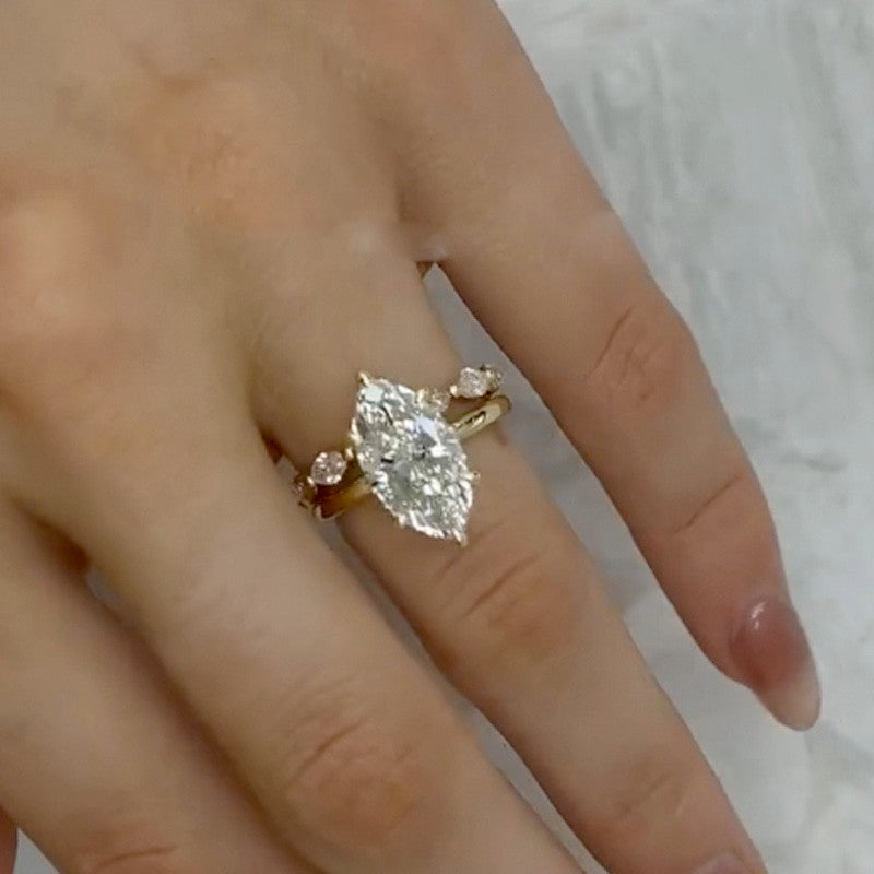 4.0Ct Marquise Cut Simulated Diamond Wedding Ring Set With Marquise Cut Wedding Band