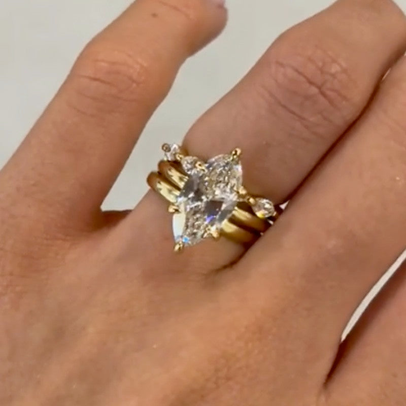 3PC 4.0 Carat Marquise Cut Wedding Ring Set Travel Rings For Her