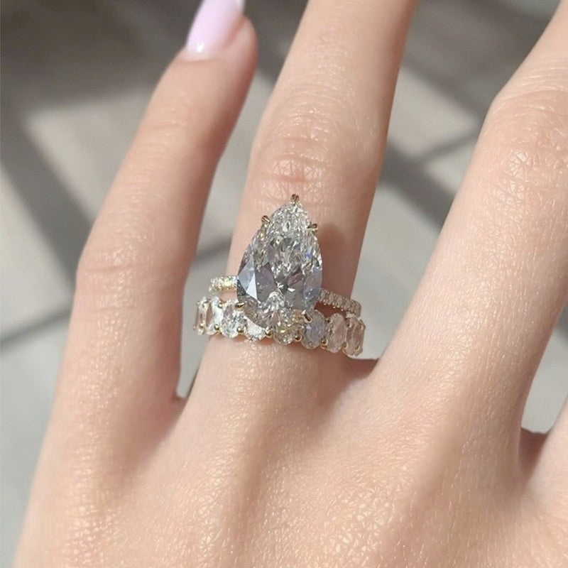4.5Ct Pear Cut Wedding Ring Set Travel Ring With Half Oval Cut Wedding Band
