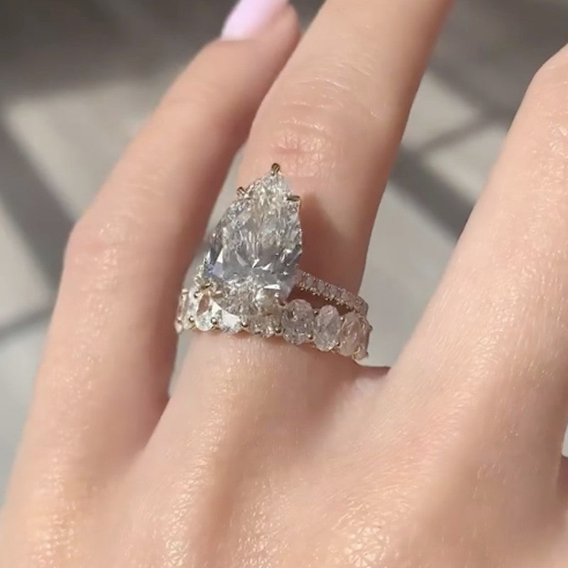 4.5Ct Pear Cut Wedding Ring Set Travel Ring With Half Oval Cut Wedding Band