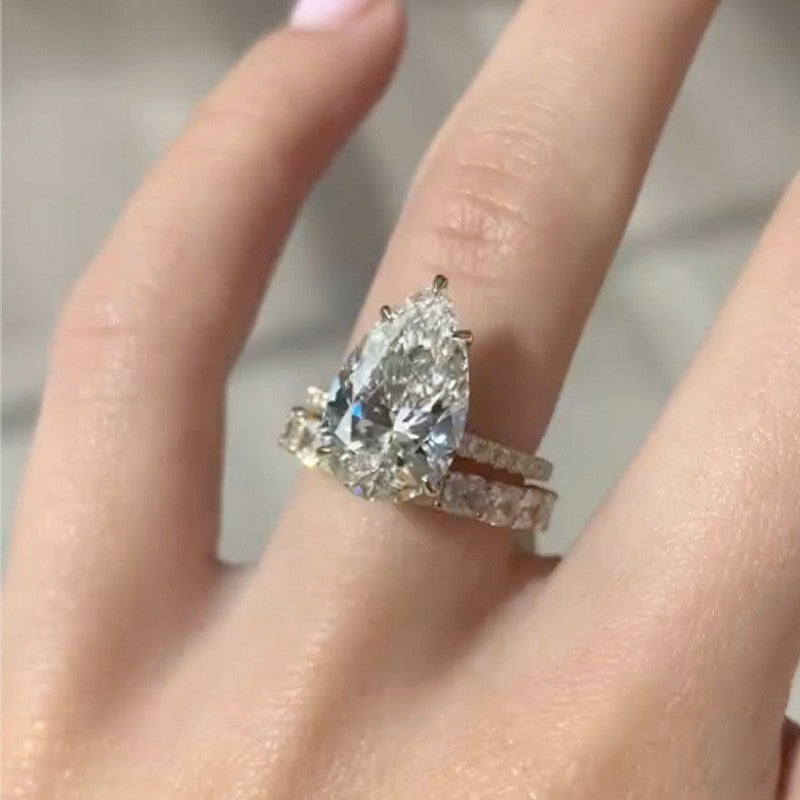 4.5Ct Pear Cut Wedding Ring Set Travel Ring With Half Radiant Cut Wedding Bands