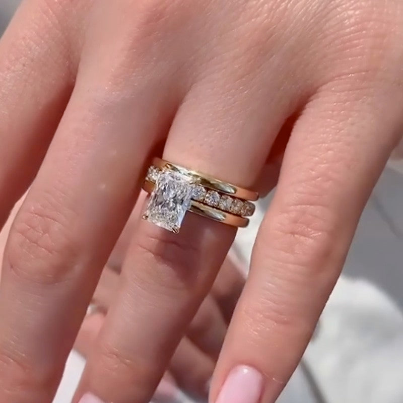 3PC 5.0Ct Radiant Cut Wedding Ring Set Travel Rings With Two Classic Wedding Bands