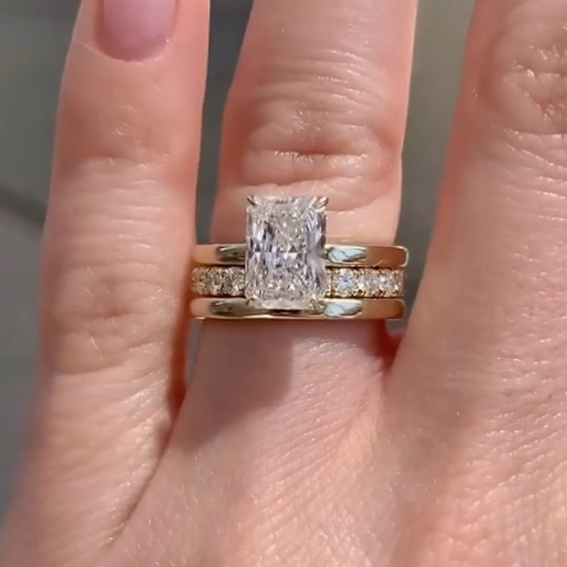 3PC 5.0Ct Radiant Cut Wedding Ring Set Travel Rings With Two Classic Wedding Bands