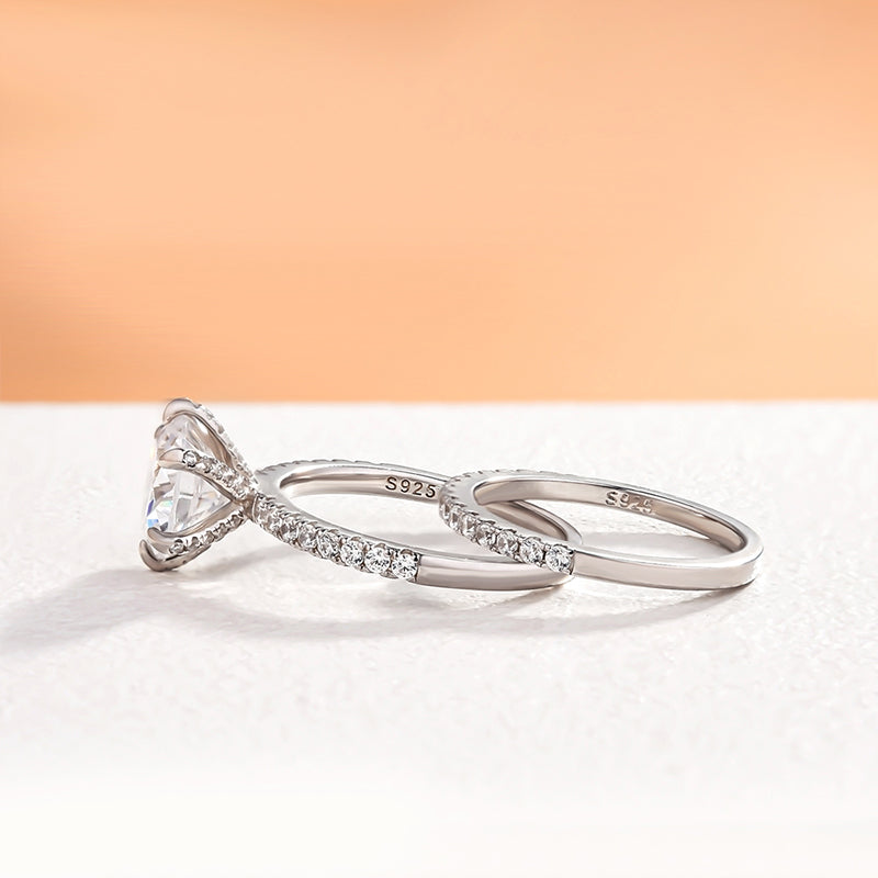 Exclusive Round Cut Sona Simulated Diamond  Wedding Set In Sterling Silver