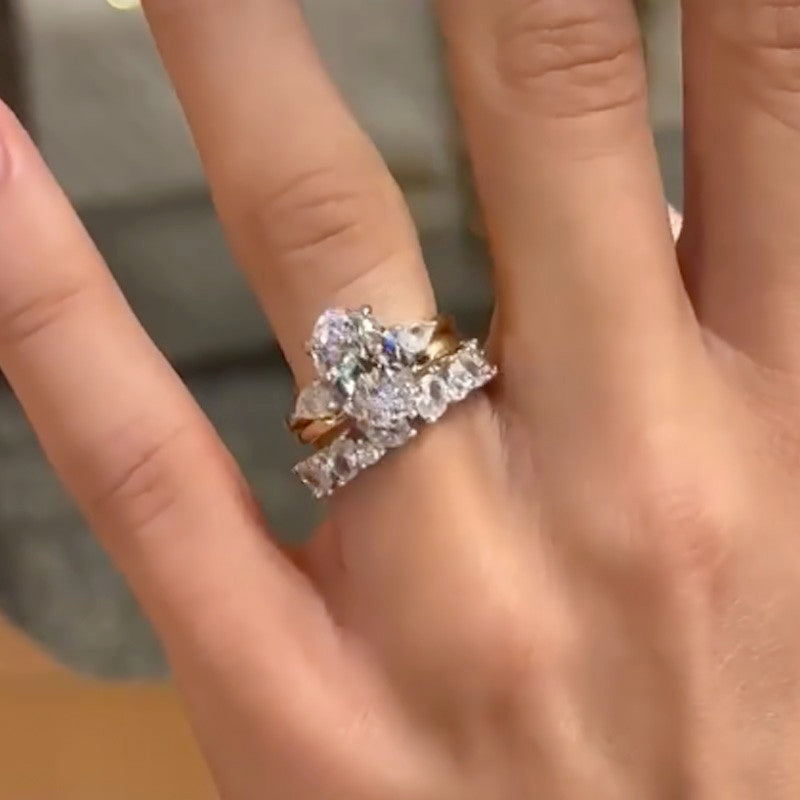 3PC 4.0Ct Oval Cut Three Stone Engagement Ring Wedding Ring Set