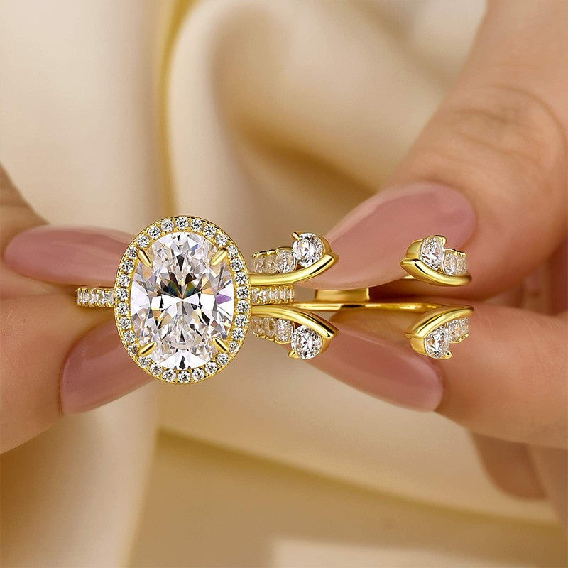 4.25Ct Halo Oval Cut Insert Wedding Ring Set With Vintage Jacket Wedding Band