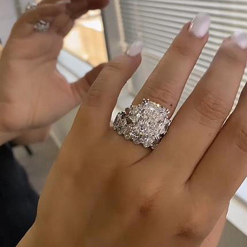 Luxurious 9.0Ct Three Stone Radiant Cut Wedding Set In Sterling Silver