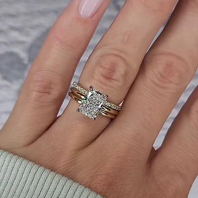 4.5Ct Classic Radiant Cut 3PC Wedding Ring Set