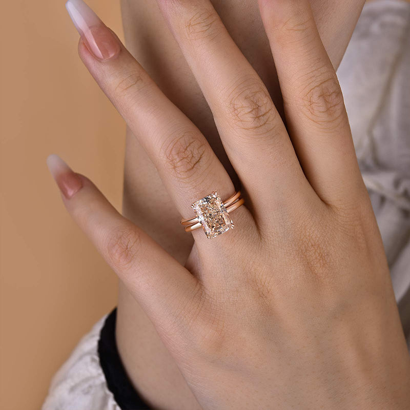 Champagne Stone Radiant Cut Elegant Wedding Ring Set