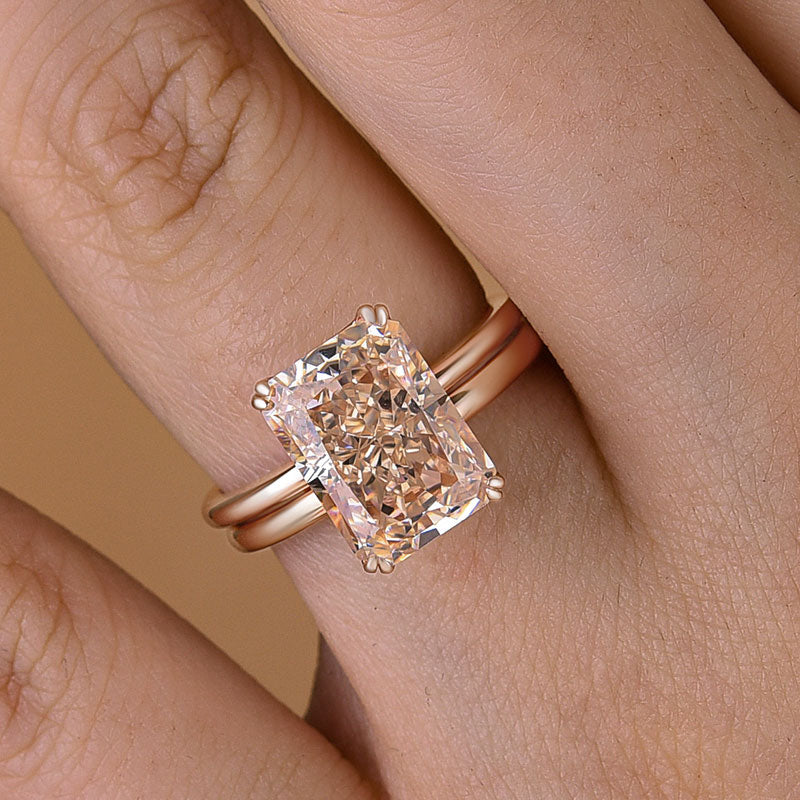 Champagne Stone Radiant Cut Elegant Wedding Ring Set