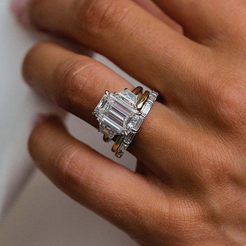 Ahabobo Honorable Three Stone Emerald Cut 3PC Wedding Set