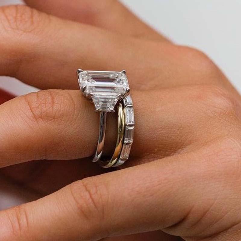Ahabobo Honorable Three Stone Emerald Cut 3PC Wedding Set