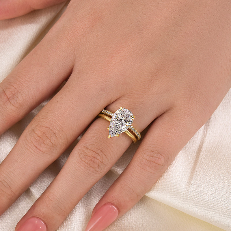 Lovely 3.5Ct Pear Cut Wedding Ring Set In Sterling Silver