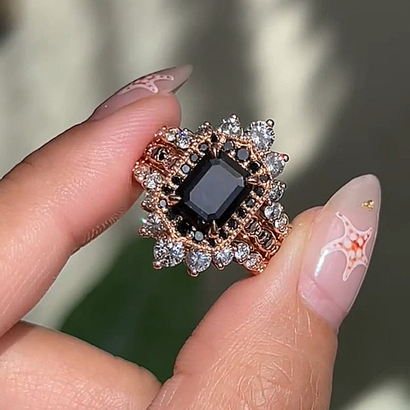 Unique Rose Gold Radiant Cut 3PC Wedding Set