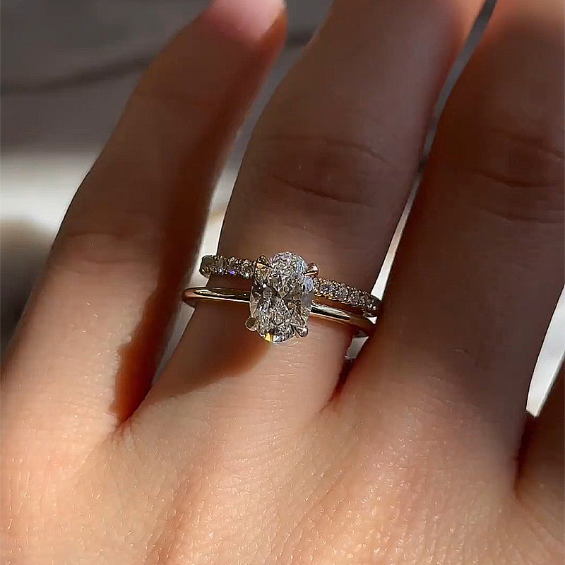 Ahabobo Dainty Oval Cut Wedding Ring Set For Women