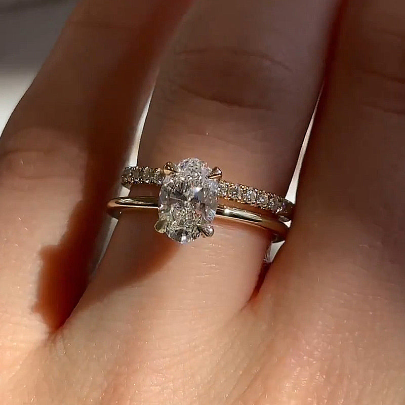 Ahabobo Dainty Oval Cut Wedding Ring Set For Women